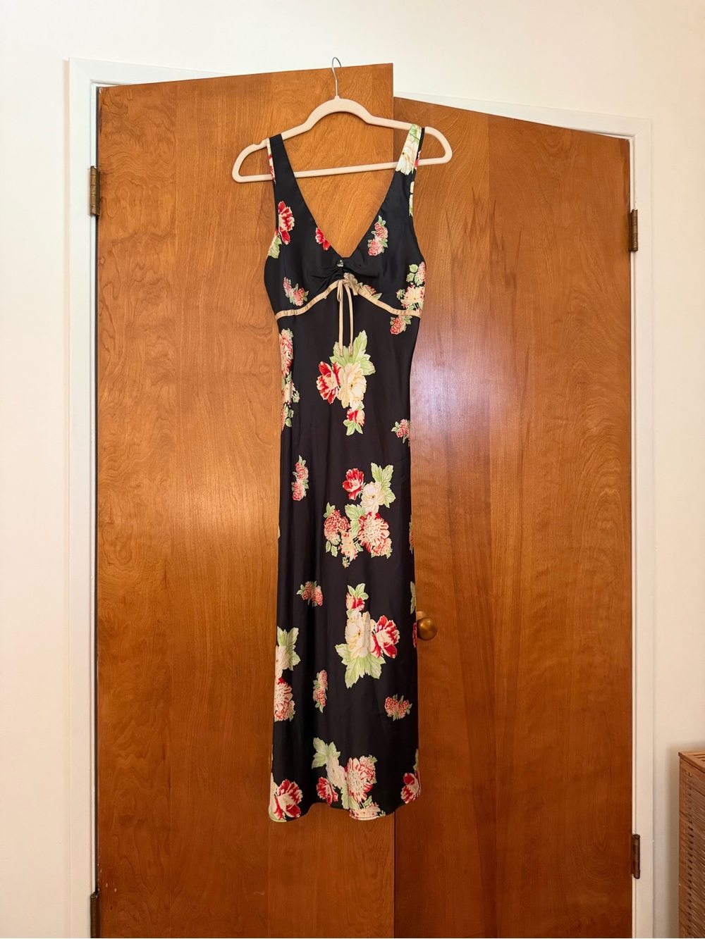Vintage Jones New York Black Floral Bias Midi Slip Dress, Small